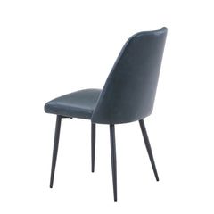 Side Chairs, Set of 2, Blue Faux Leather, Black Metal Legs