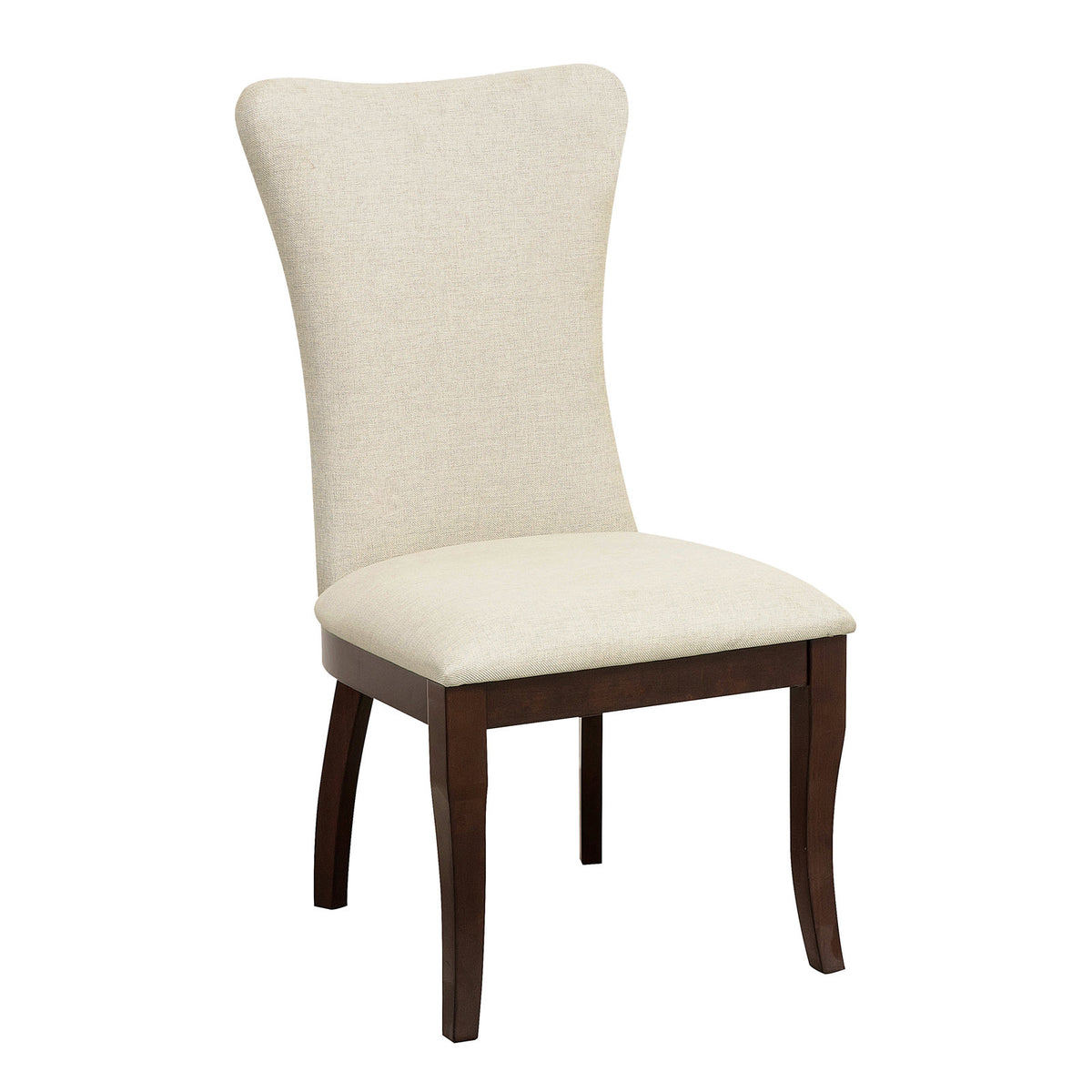 Side Chairs, Set of 2, Beige Polyester Blend, Brown Rubberwood Legs