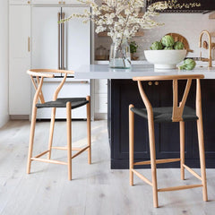 Chair, Solid Beech Wood Frame, Black Wicker Rattan Seat, Natural Base