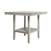 Square Dining Table, Solid Wood Base, Gray, Lower Shelf, Seats 4