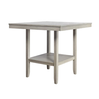 Square Dining Table, Solid Wood Base, Gray, Lower Shelf, Seats 4