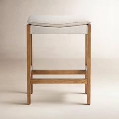 Counter Stool, Backless Solid Oak Frame, Savile Flax Polyester Blend Seat