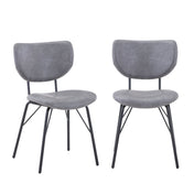 Dining Chairs, Set of 2, Gray Faux Leather, Black Metal Legs