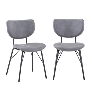 Dining Chairs, Set of 2, Gray Faux Leather, Black Metal Legs