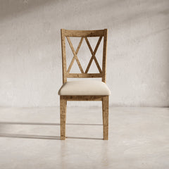 Cross Back Side Chairs, Set of 2, Solid Pine Wood Frame, Gold