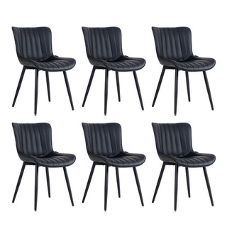 Dining Chairs, Set of 6, Black Faux Leather, Black Iron Legs