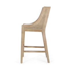 Bar Stools, Set of 2, Rubberwood Frame, Beige Polyester Seat, Brown Finish
