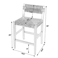 Counter Stool, Solid Wood Frame, Banana Leaf Seat, Brown