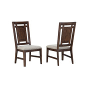Side Chairs, Set of 2, Tan Polyester Blend, Dark Oak Solid Wood Legs