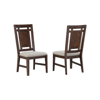 Side Chairs, Set of 2, Tan Polyester Blend, Dark Oak Solid Wood Legs