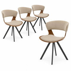 Dining Chairs, Set of 4, Walnut/Light Brown Upholstered, Iron Legs