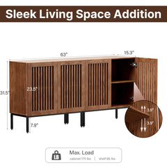 Sideboard Storage Cabinets, Set of 2, Brown Manufactured Wood, Iron Legs