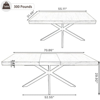 Extendable Dining Table, Seats 4 to 8, Brown Wood Top, Black Metal Pedestal Base