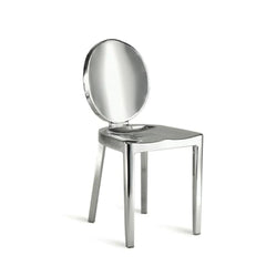 Dining Side Chair, Polished Stainless Steel, Silver, Stackable