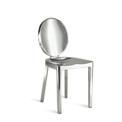 Dining Side Chair, Polished Stainless Steel, Silver, Stackable