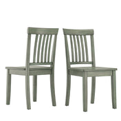 Side Chairs, Set of 2, Solid Rubberwood Slat Back, Antique Sage