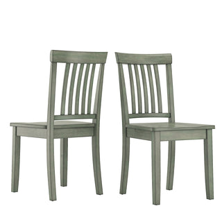 Side Chairs, Set of 2, Solid Rubberwood Slat Back, Antique Sage