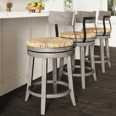 Counter Stool, 26 Inch Seat Height, Solid Wood, Reclaimed Gray Finish