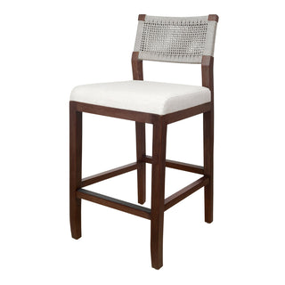 Counter Stool, Gray Polyester Seat, Solid Mahogany Legs, Brown Base