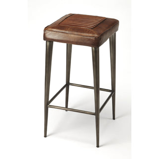 Backless Bar Stool, Upholstered Seat, Iron Four-Leg Frame, Brown