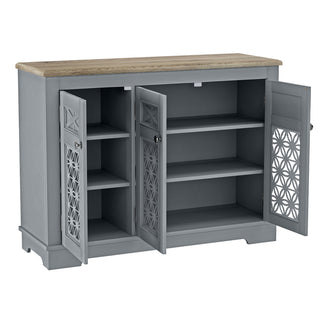 Sideboard Buffet Cabinet, 3 Glass Doors, Manufactured Wood, Brown/Gray