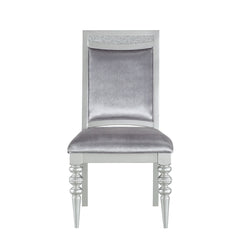 Side Chairs, Set of 2, Polyester Blend, Platinum Finish, Rhinestone Accents