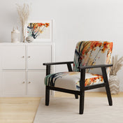 Accent Armchair, Floral Velvet, Solid Wood Frame, Red Orange Black White, Black Legs