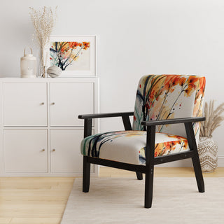 Accent Armchair, Floral Velvet, Solid Wood Frame, Red Orange Black White, Black Legs