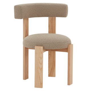 Dining Armchair, Boucle and Wood, Brown Boucle, Natural Wood Legs
