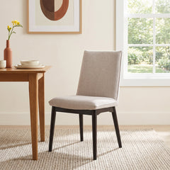 Parsons Dining Chairs, Set of 2, Beige Polyester Blend, Dark Brown Wood Legs