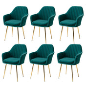 Dining Armchairs, Set of 6, Green Cotton Blend, Brushed Gold Metal Legs