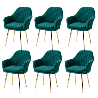 Dining Armchairs, Set of 6, Green Cotton Blend, Brushed Gold Metal Legs