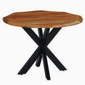Round Dining Table, Solid Acacia Wood, Seats 4, Brown Top, Black Metal Cross Legs