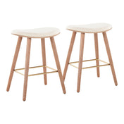 Counter Stools, Set of 2, Upholstered Backless, Cream Seat, White Washed Wood Base