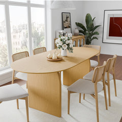 Oval Dining Table, 67 Inch, Solid and Manufactured Wood, Double Pedestal, Natural Wood