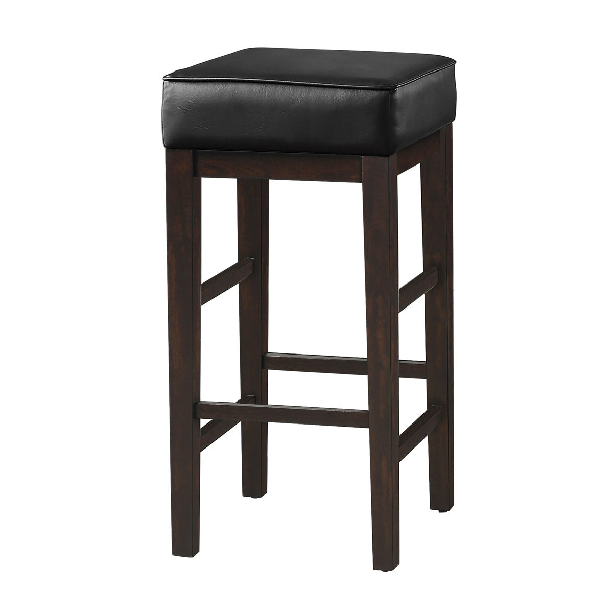 Bar Stool, Black Faux Leather Seat, Solid Wood Frame, Espresso Finish