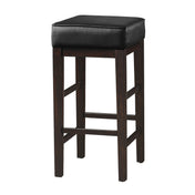 Bar Stool, Black Faux Leather Seat, Solid Wood Frame, Espresso Finish
