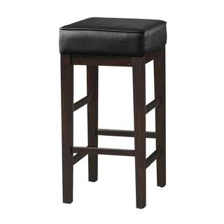 Bar Stool, Black Faux Leather Seat, Solid Wood Frame, Espresso Finish