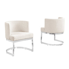 Side Chair, Upholstered Foam Seat, Cream, Silver Metal Legs