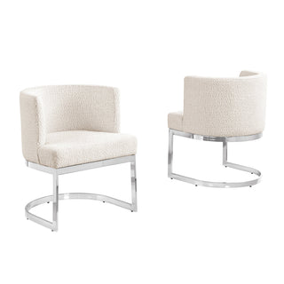 Side Chair, Upholstered Foam Seat, Cream, Silver Metal Legs
