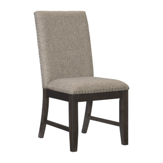 Side Chairs, Set of 2, Brown Polyester Blend, Nailhead Trim, Rustic Brown Wood Frame