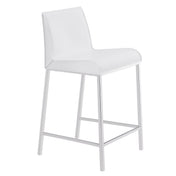 Counter Stools, Set of 2, White Faux Leather, Stainless Steel Legs