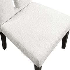 Side Chairs, Set of 2, White Upholstered Seat and Back, Black Solid Wood Legs