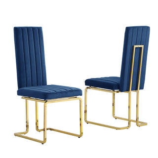 Side Chairs, Set of 2, Velvet Upholstery, Navy Blue