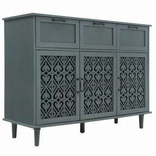 Sideboard, 47.24 In. Wide, Dark Green Manufactured Wood, Black Metal Handles