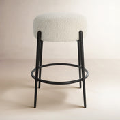 Counter Stool, White Faux Shearling Seat, Satin Black Metal Base