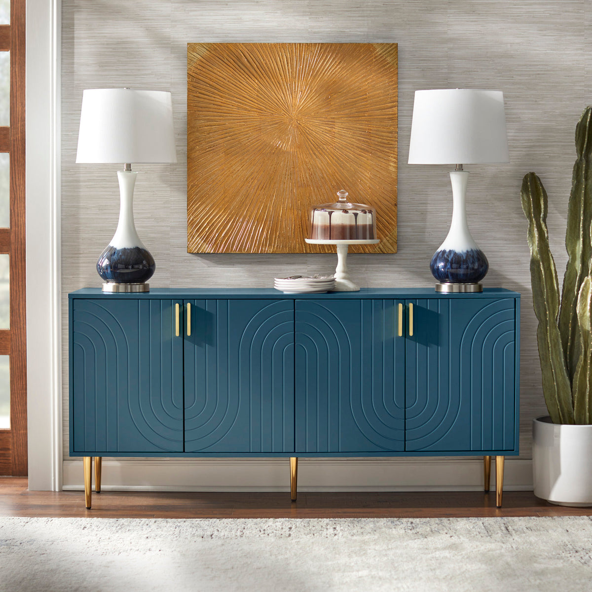 Sideboard, 4-Door Cabinet, Engineered Wood, Midnight Blue