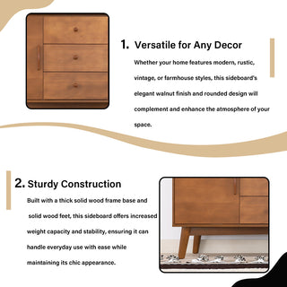 Sideboard Buffet Cabinet, 47.25 In Wide, Solid and Manufactured Wood, Brown
