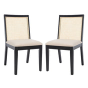 Side Chairs, Set of 2, Cushioned Polyester Seat, Black and Beige