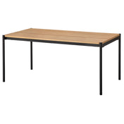 Dining Table, Light Oak Veneer Top, Black Metal Legs, 67.5 Inch
